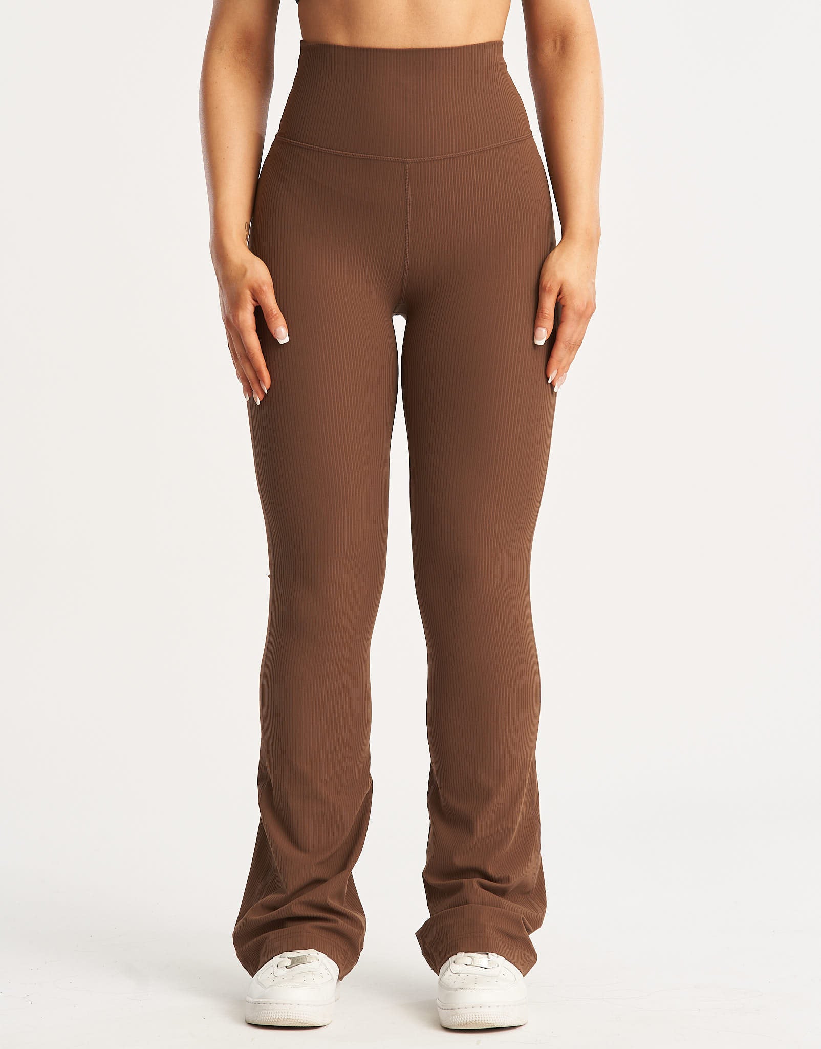 Flare Ribbed Leggings - Chestnut Brown