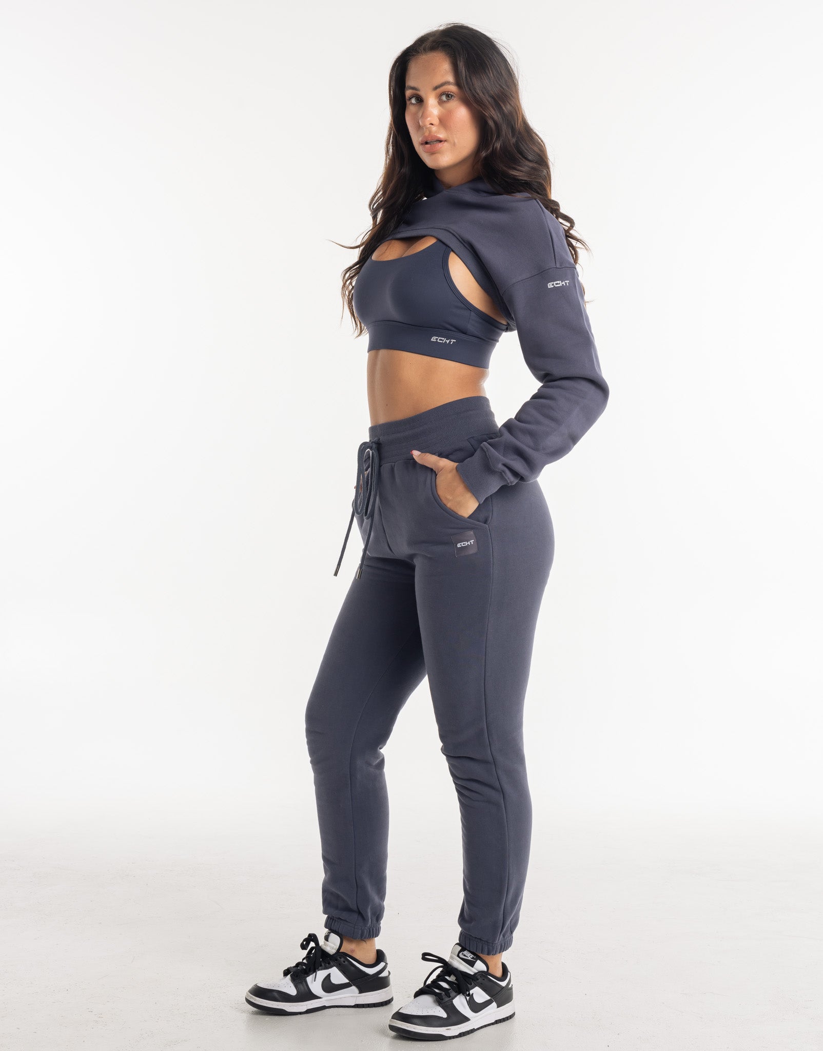 Cropped High Cut Hoodie - Smoke Grey