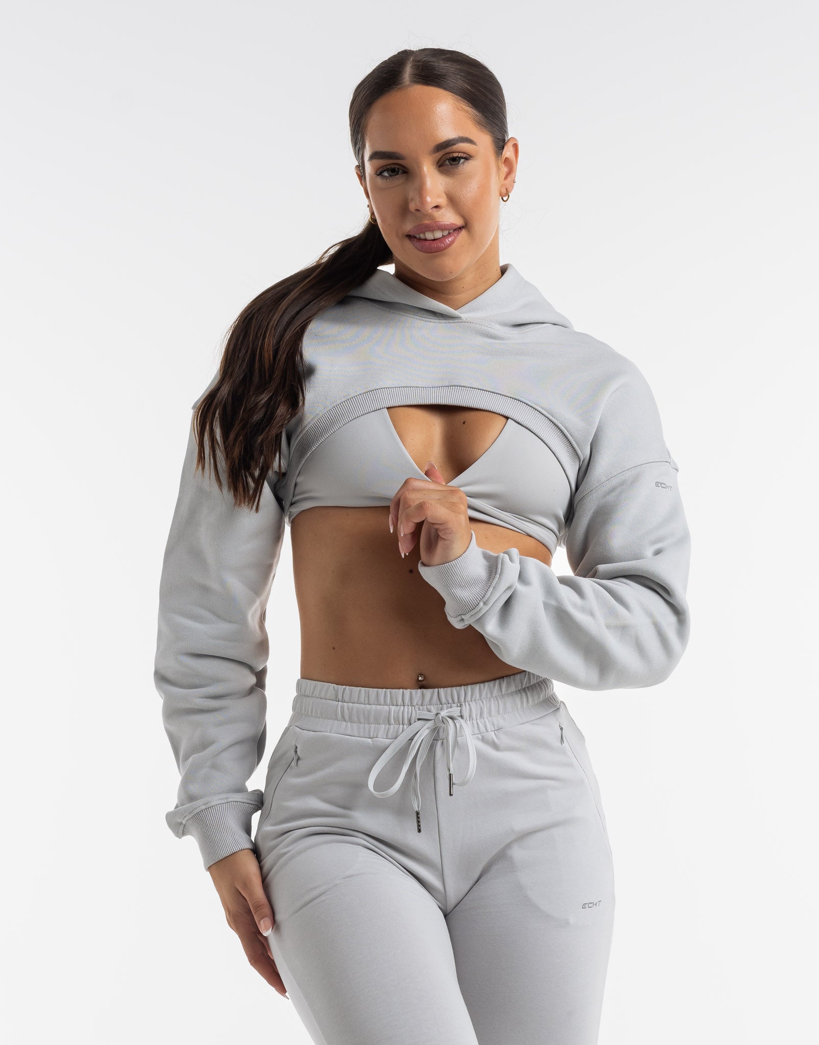 Cropped High Cut Hoodie Micro Grey