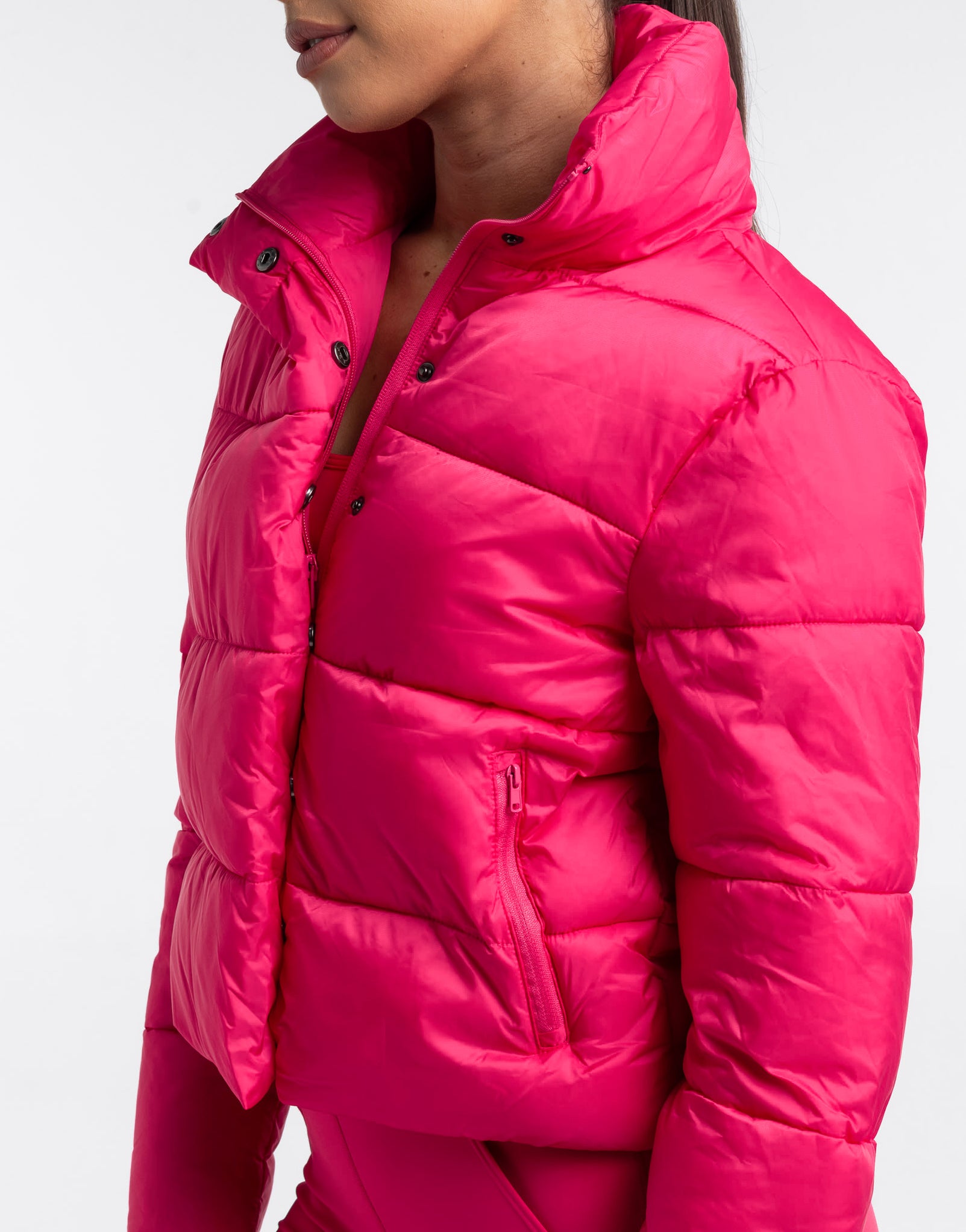 Blush Pink Puffer Jacket With Ribbed Hem main image 0