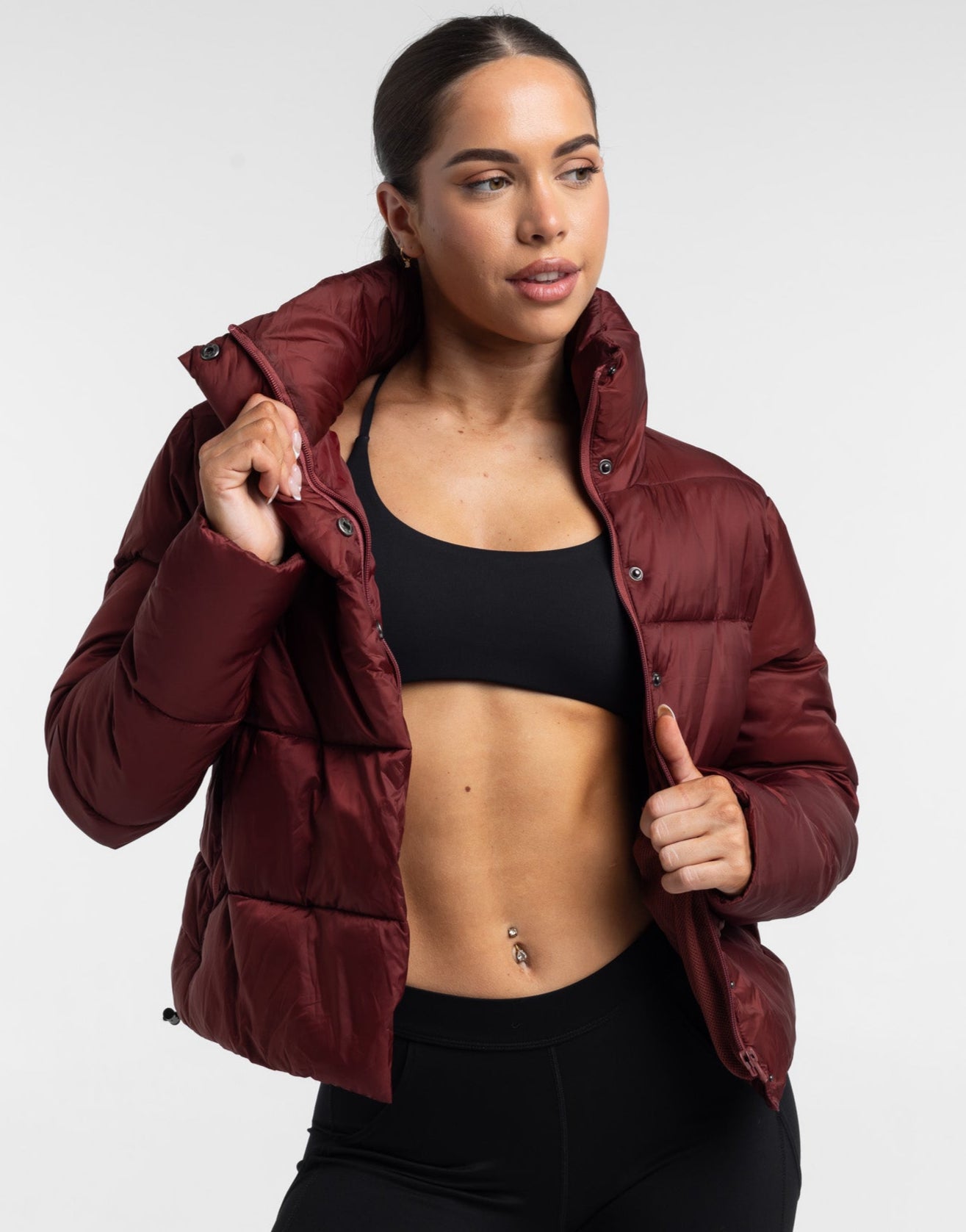 Burgundy womens puffer jacket best sale