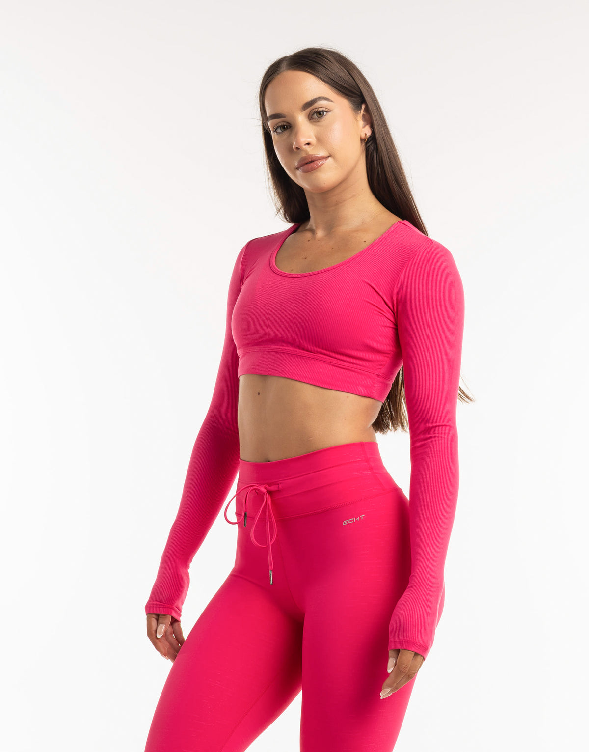 Echt Ribbed High Cut Long Sleeve - Bright Pink