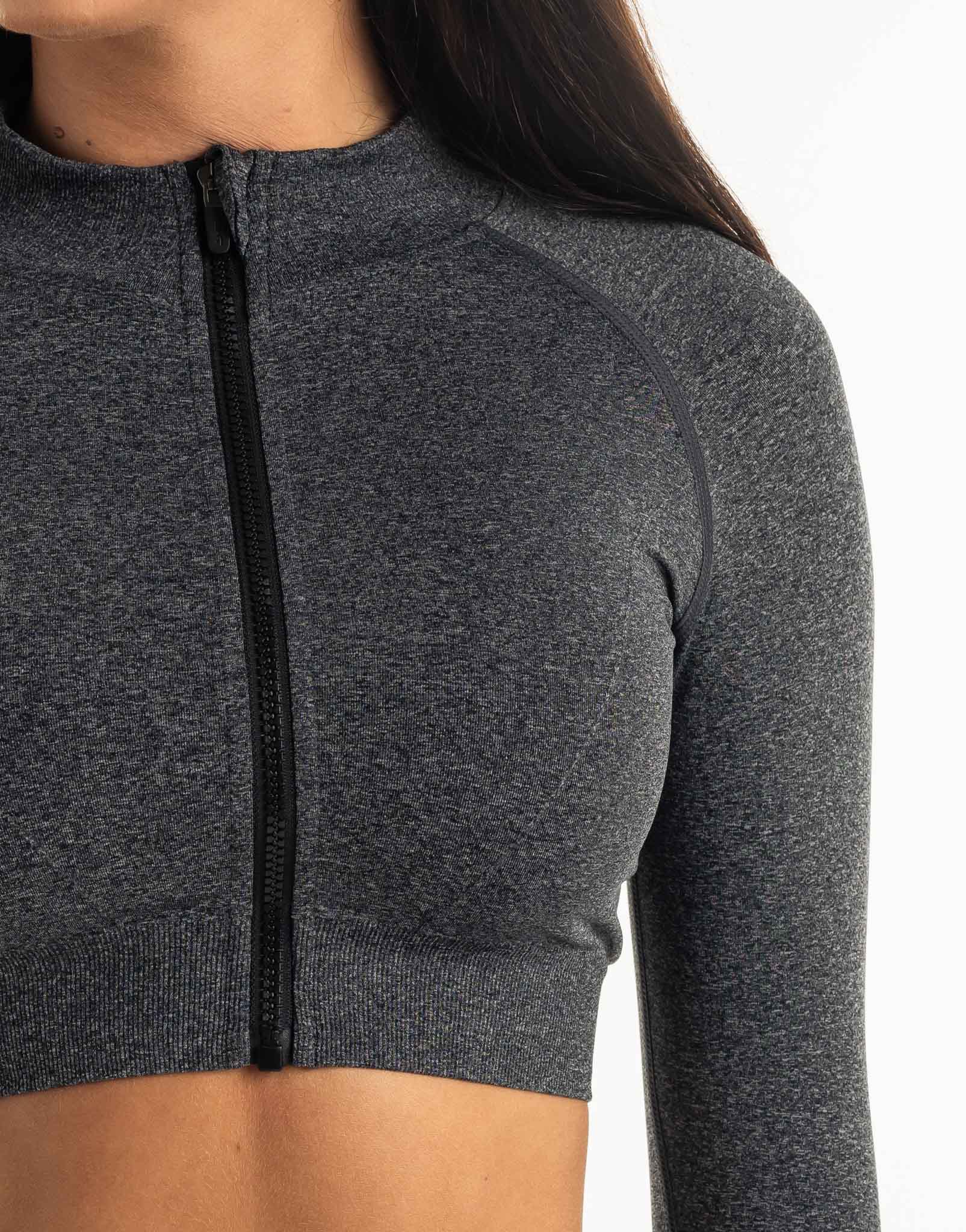 League Cropped Zip-Up - Charcoal