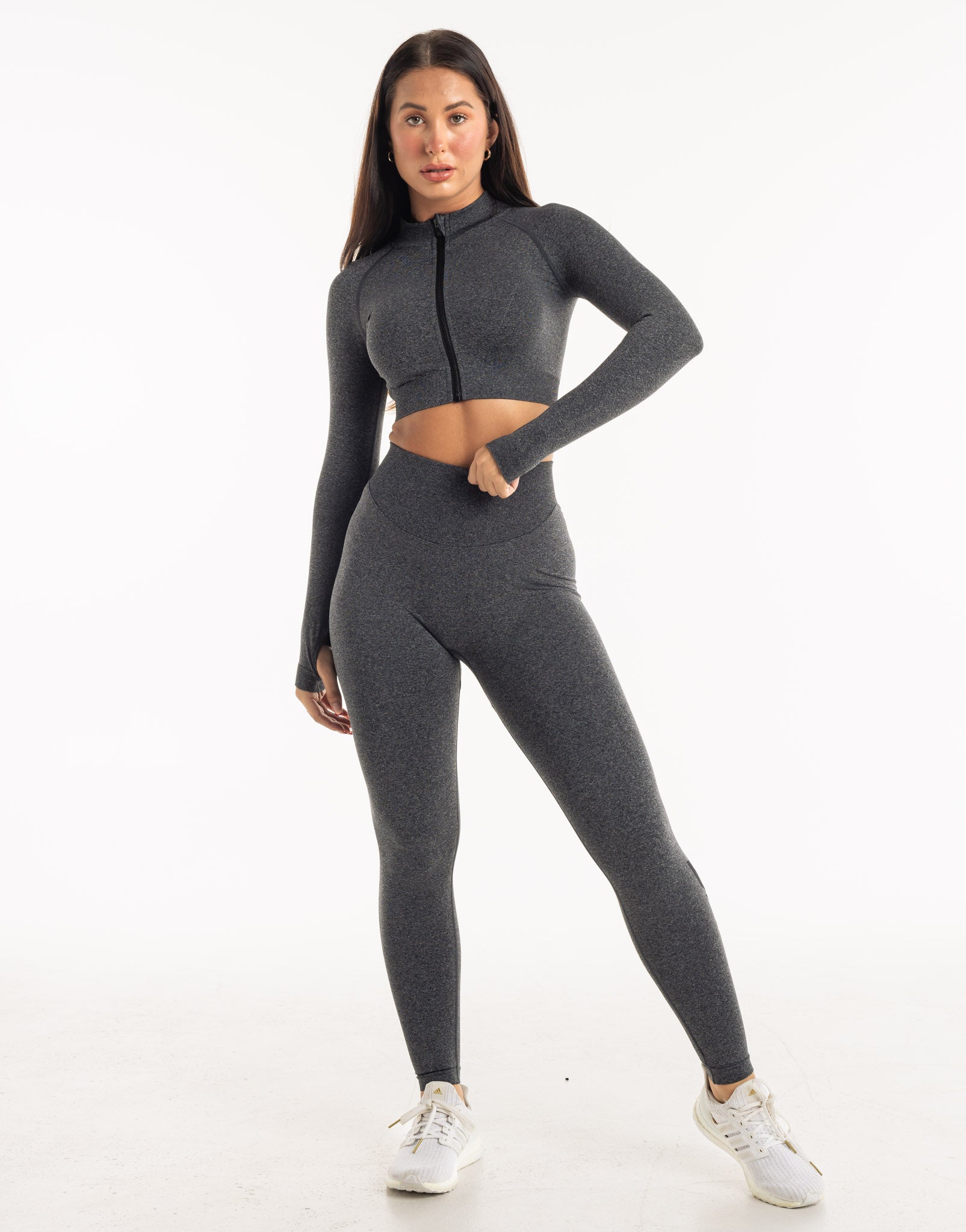 League Cropped Zip-Up - Charcoal