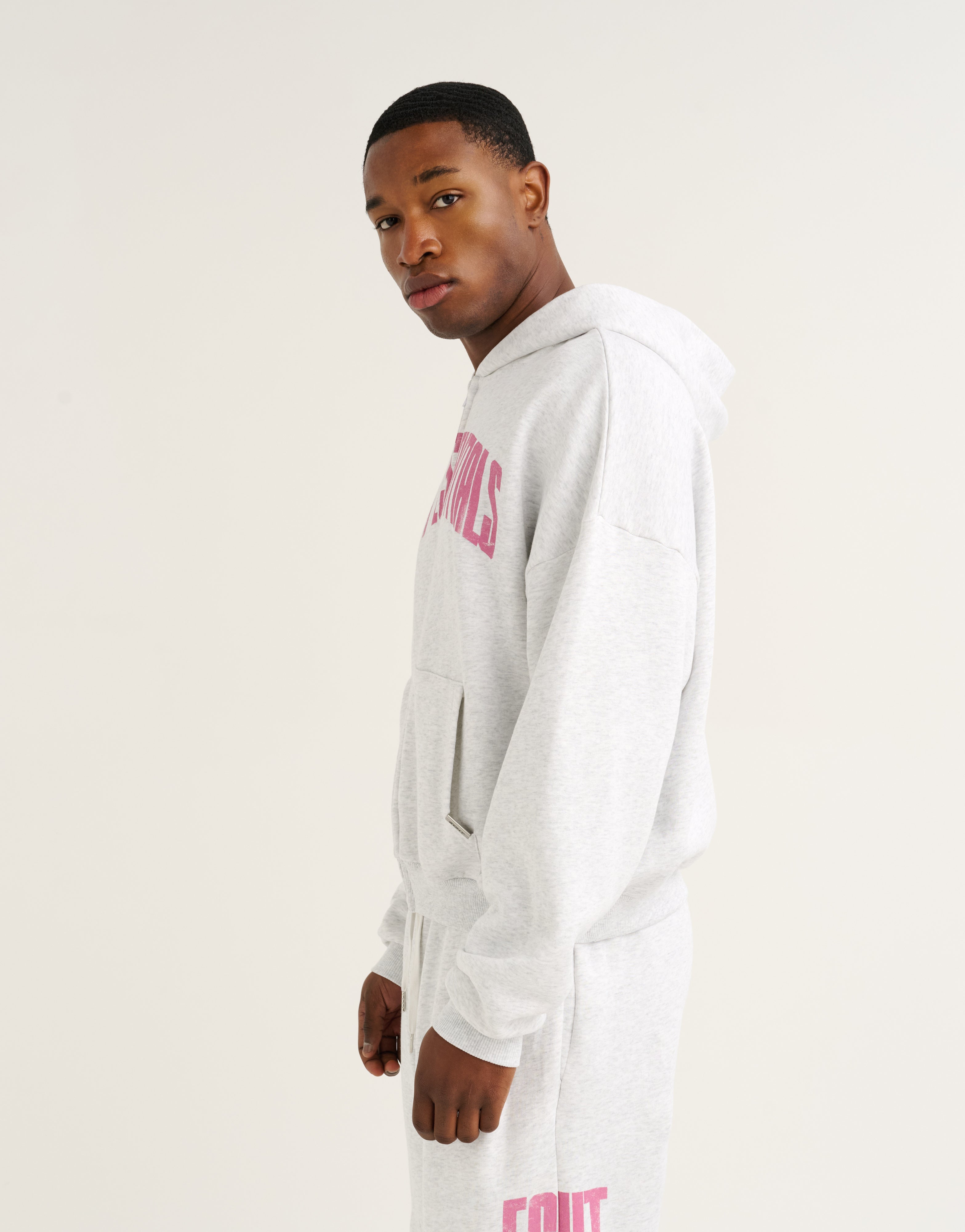 College Combed Fleece Zip-Up Hoodie - Grey Marle