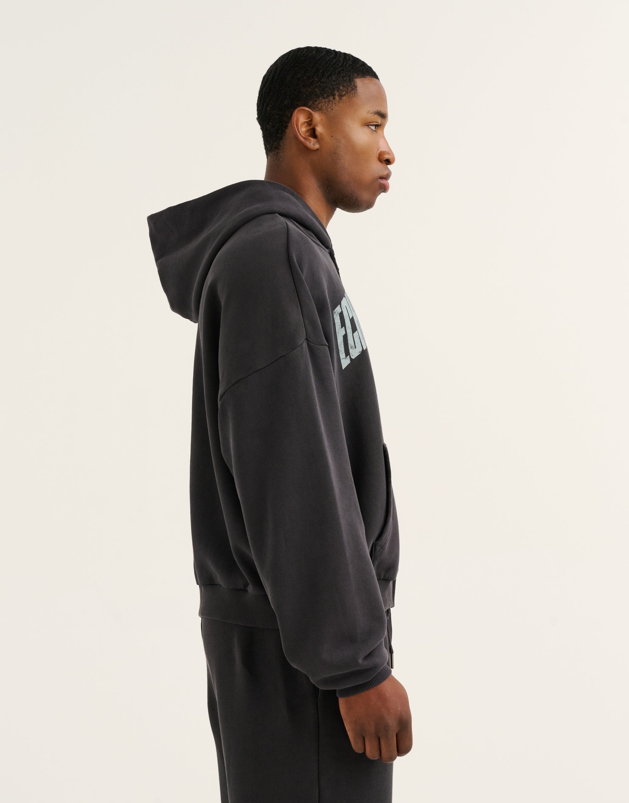 College Combed Fleece Zip-Up Hoodie - Phantom Black