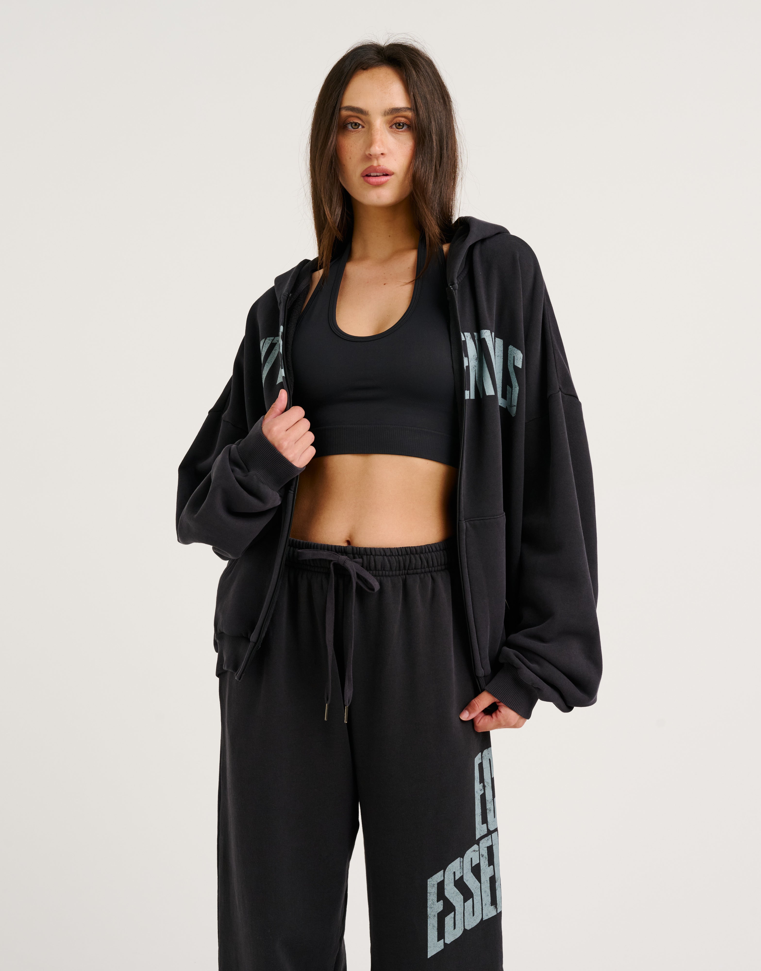 College Combed Fleece Zip-Up Hoodie - Phantom Black