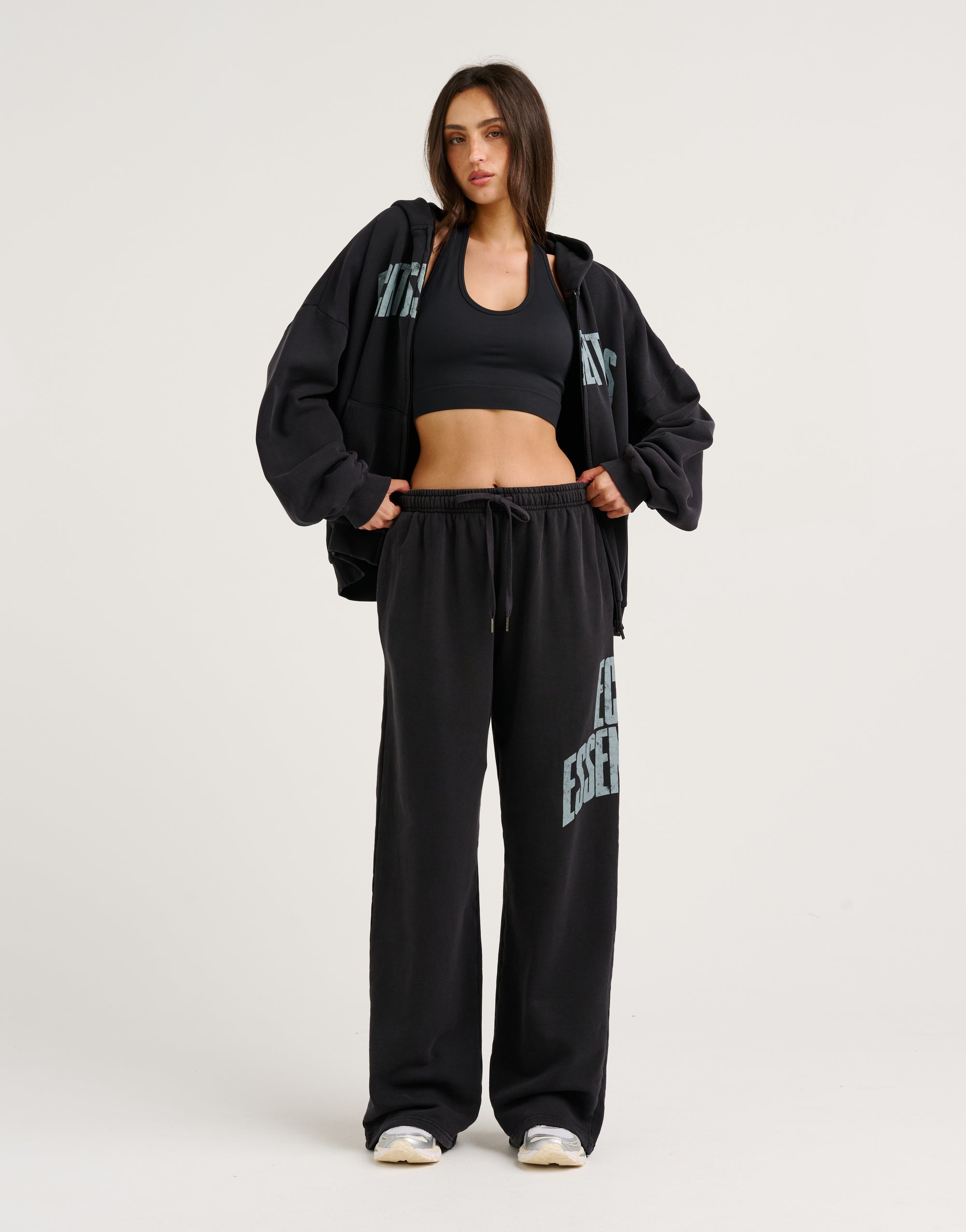College Combed Fleece Zip-Up Hoodie - Phantom Black