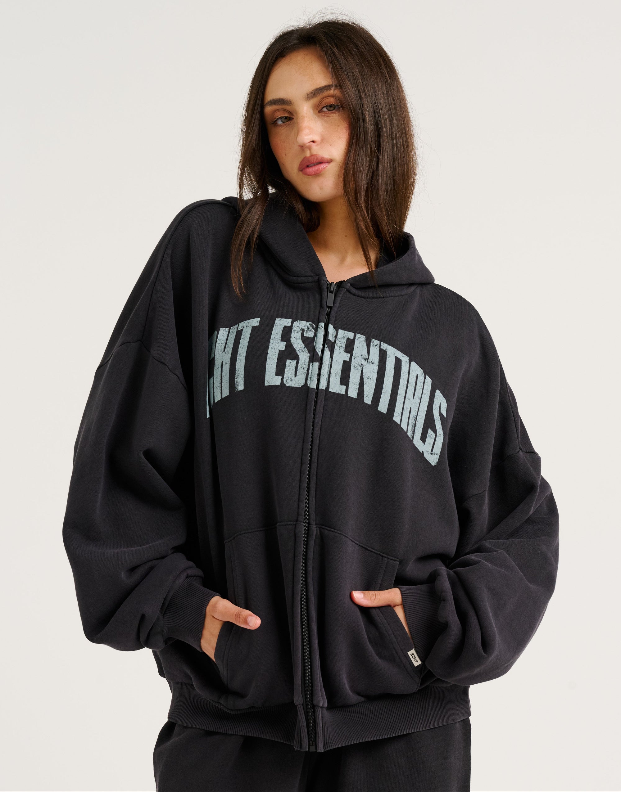 College Combed Fleece Zip-Up Hoodie - Phantom Black