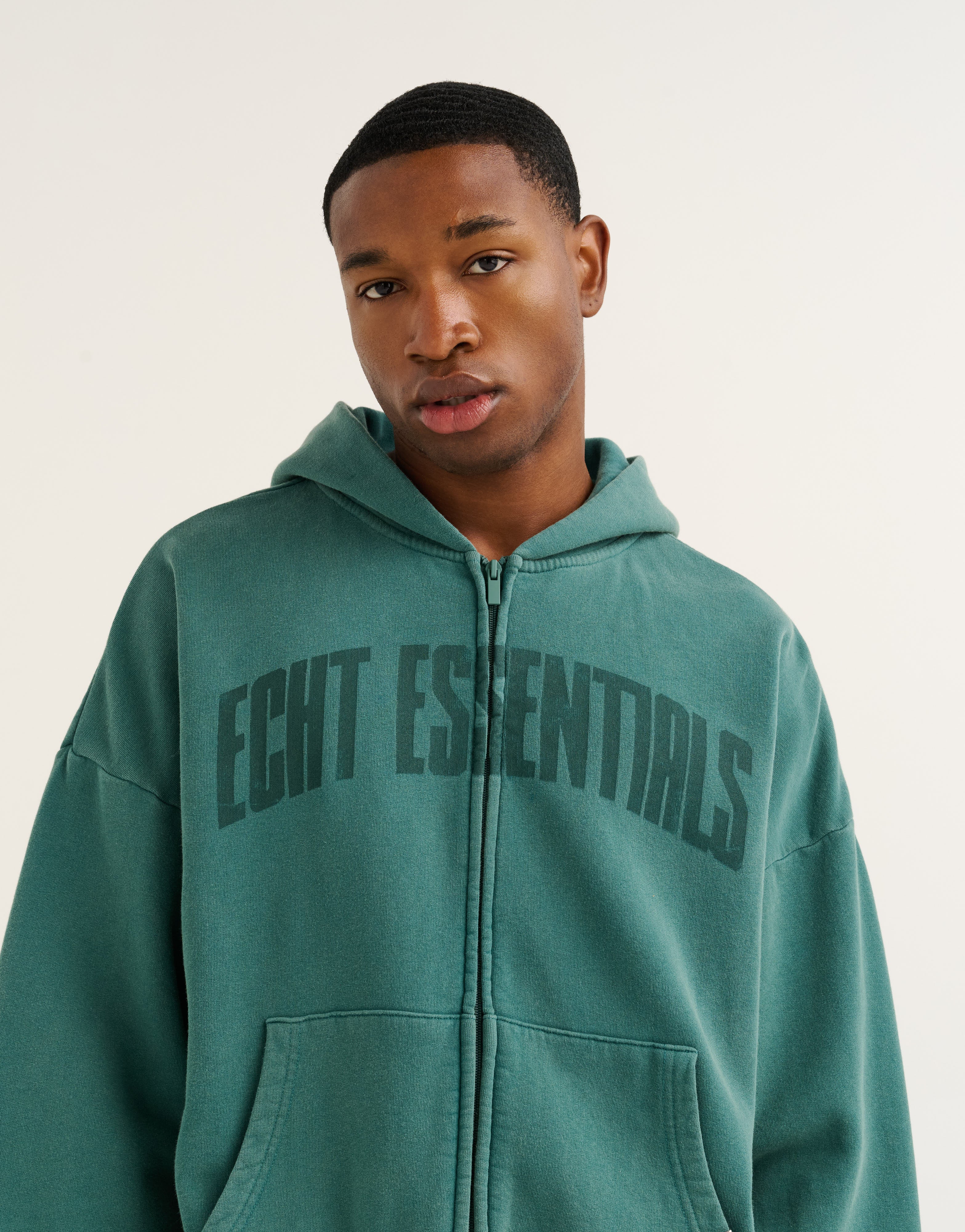 College Combed Fleece Zip-Up Hoodie - Teal