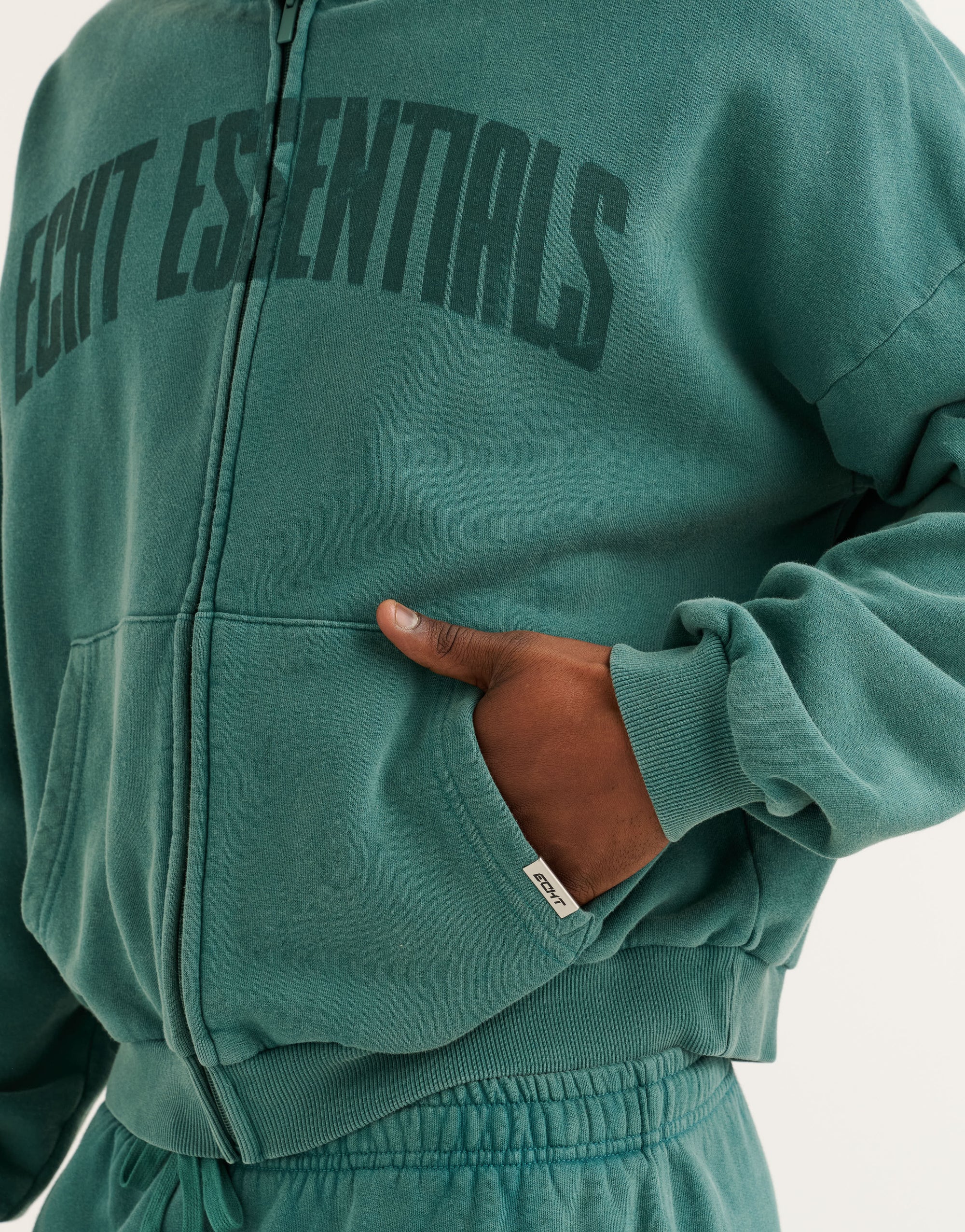 College Combed Fleece Zip-Up Hoodie - Teal