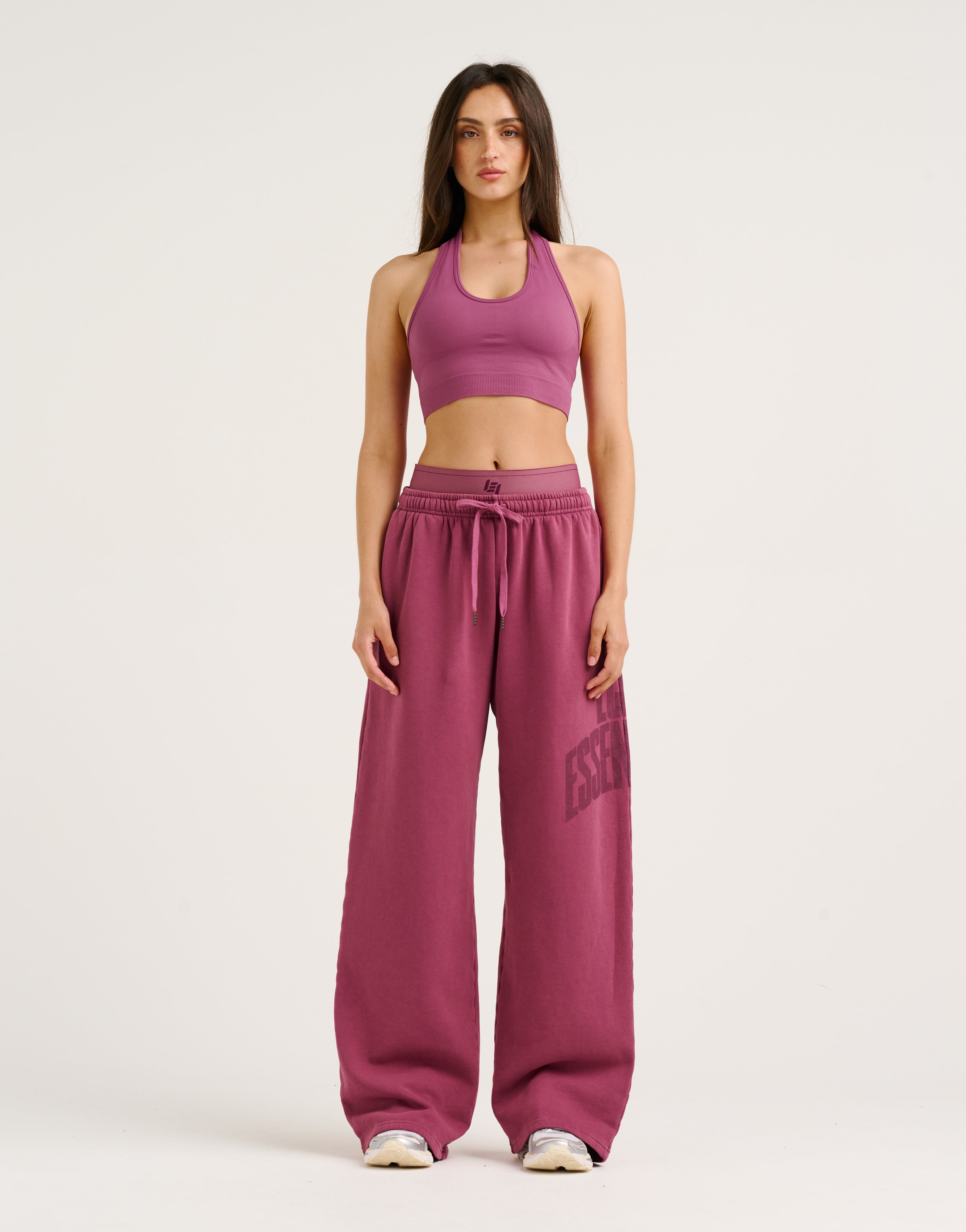 College Combed Fleece Wide Leg Sweatpant - Plum