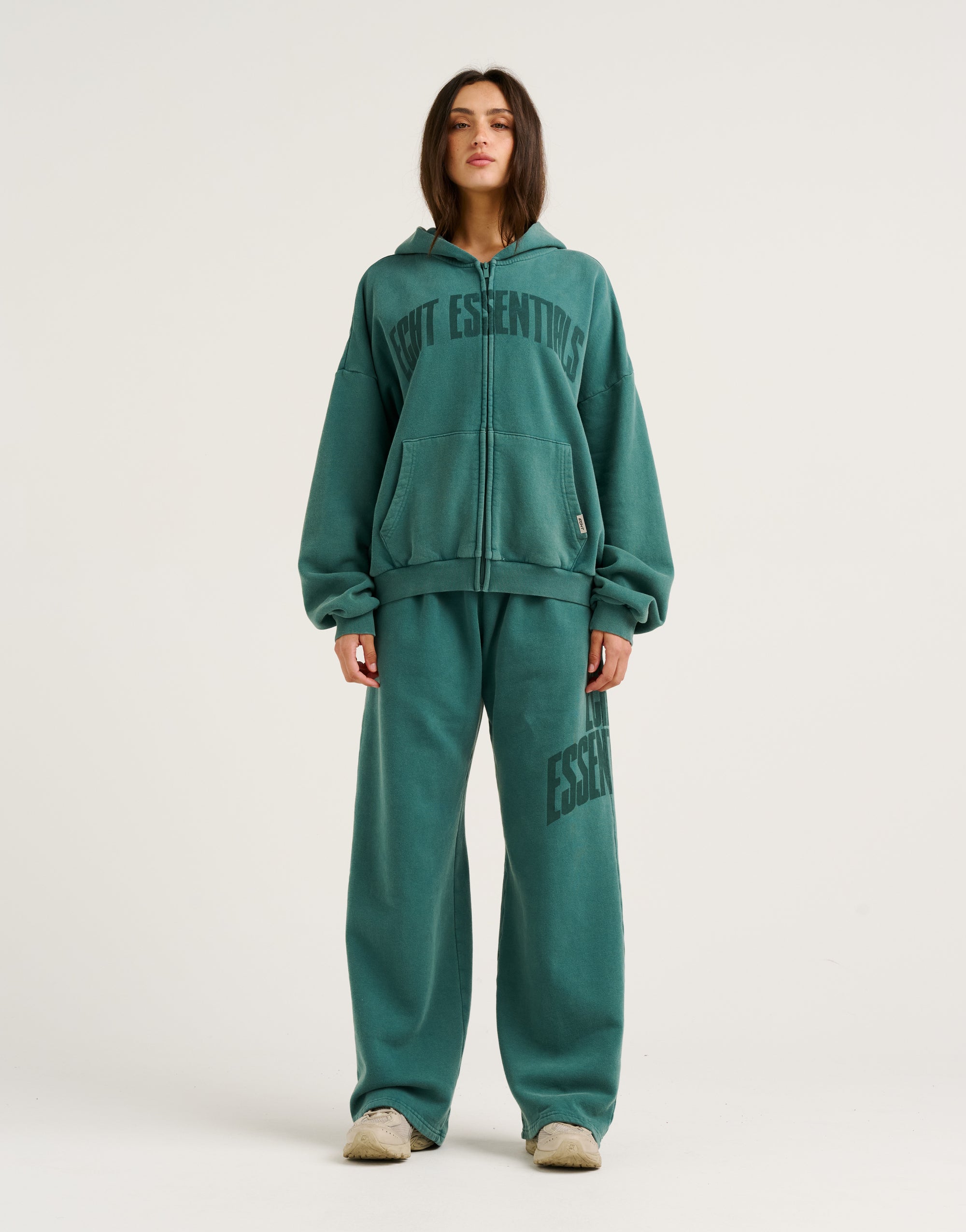 College Combed Fleece Zip-Up Hoodie - Teal