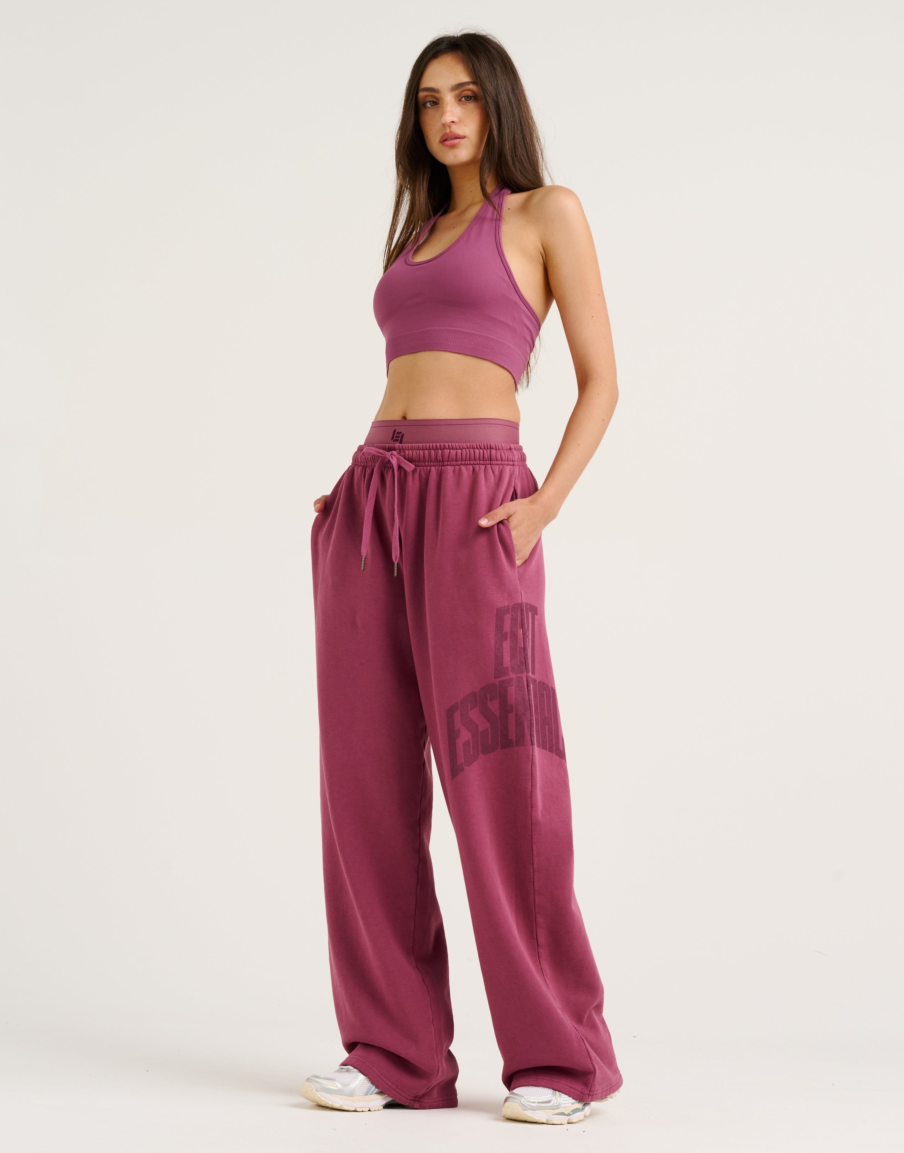 College Combed Fleece Wide Leg Sweatpant - Plum