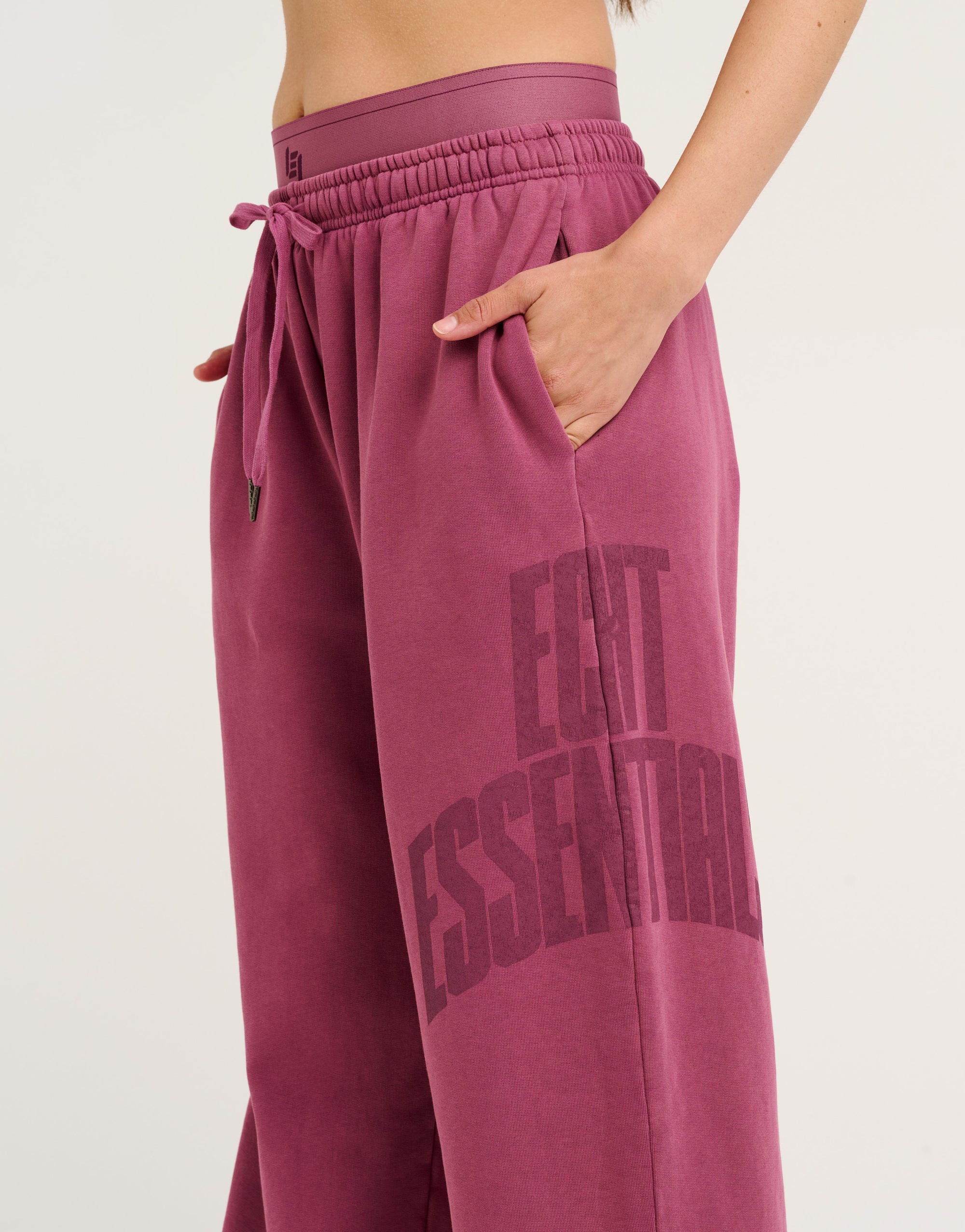 College Combed Fleece Wide Leg Sweatpant - Plum