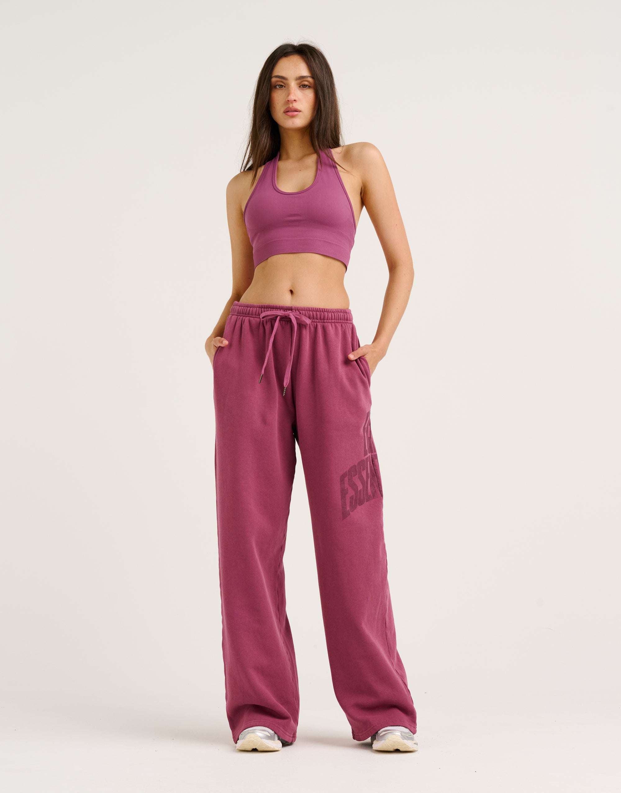 College Combed Fleece Wide Leg Sweatpant - Plum