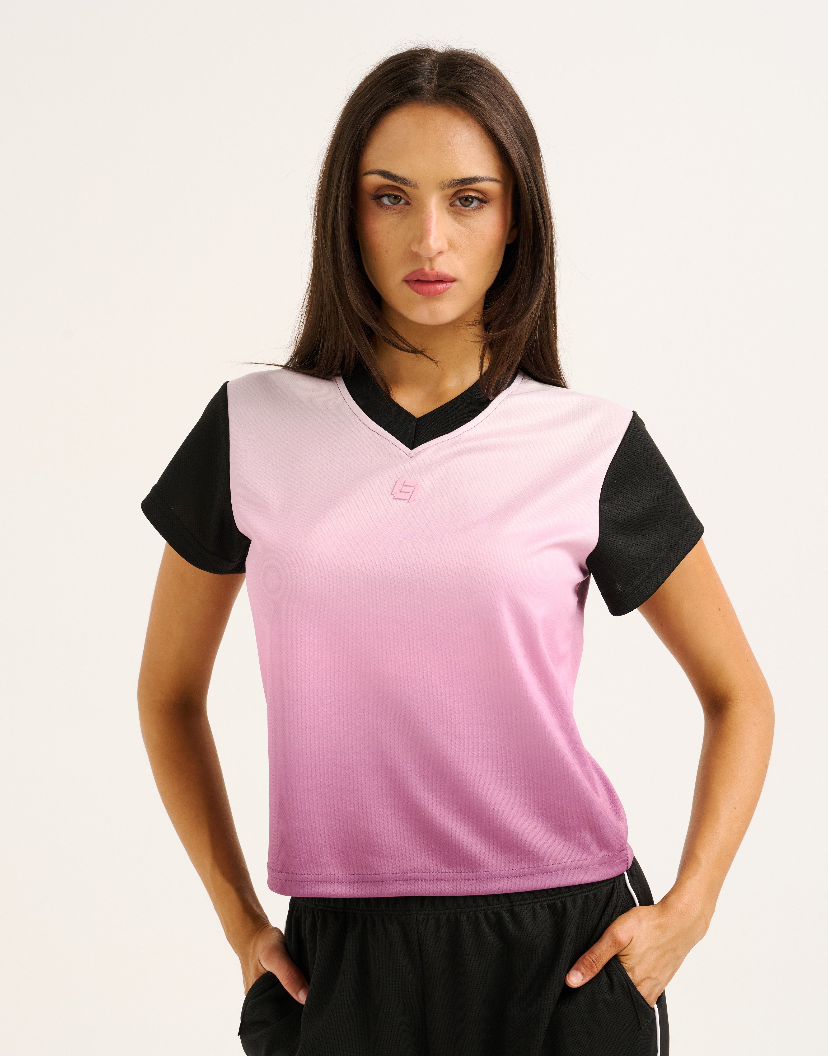 Club V Neck Crop Tee - Lilac