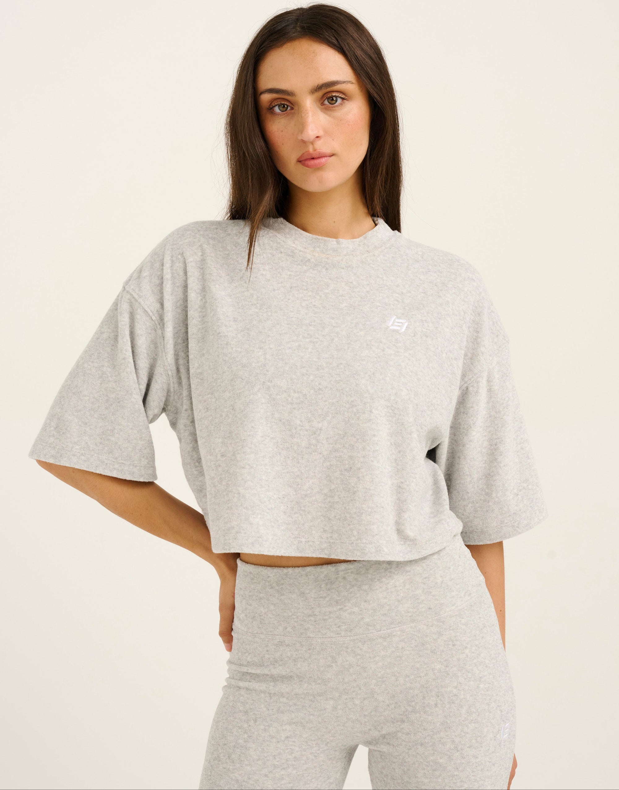 Terry Crop Tee - Grey Marle