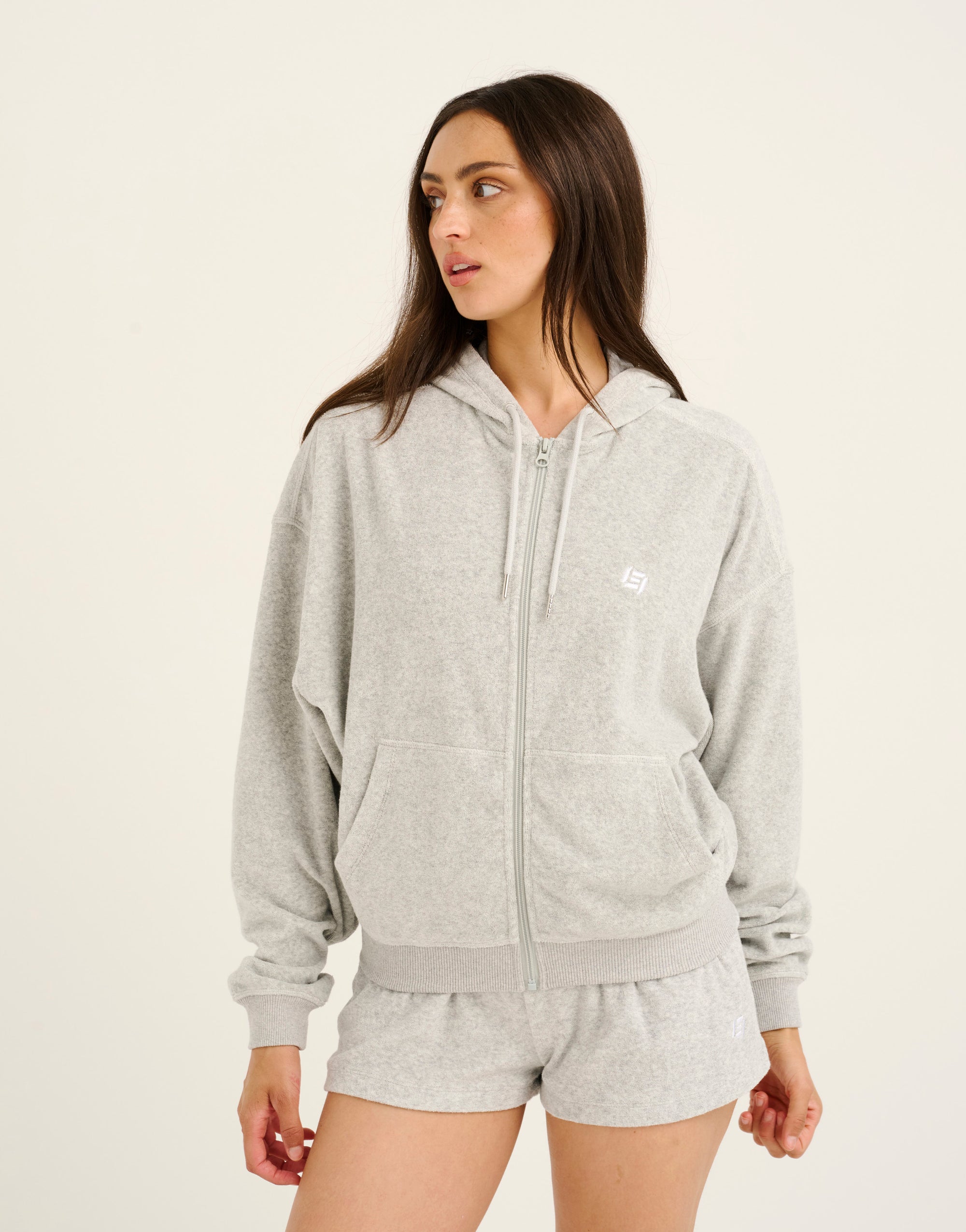 Terry Zip Up Hoodie - Grey Marle